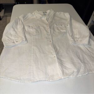 White Linen Shirt Women’s 3X Plus Sz. Button Up 100% Linen 3/4 Sleeve Tweeds